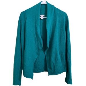 Chico's Size 0 Teal Boiled 100% Wool Cardigan Sweater Long Sleeves Front Pockets